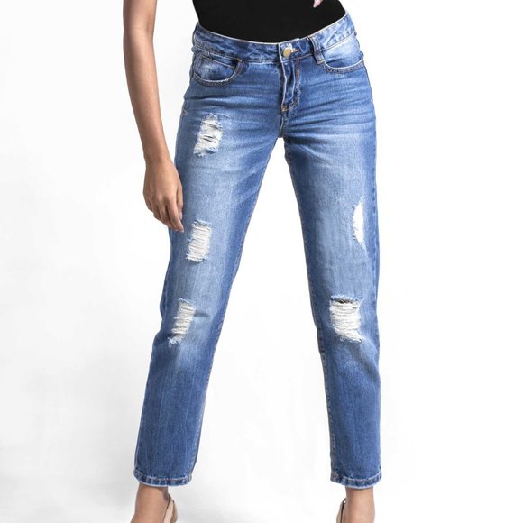 OLGYN Denim - OLGYN Boyfriend Medium Blue Denim Pant Skinny Fit